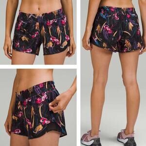 LULULEMON Hotty Hot Low-Rise Lined Short 4" Size 2 Veiled Floral Black Multi
